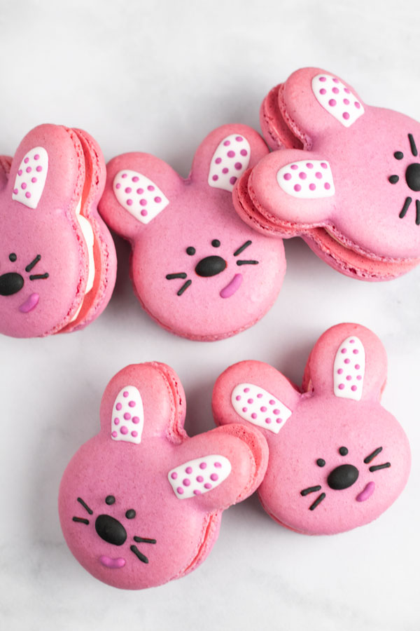 bunny macarons decorated with royal icing
