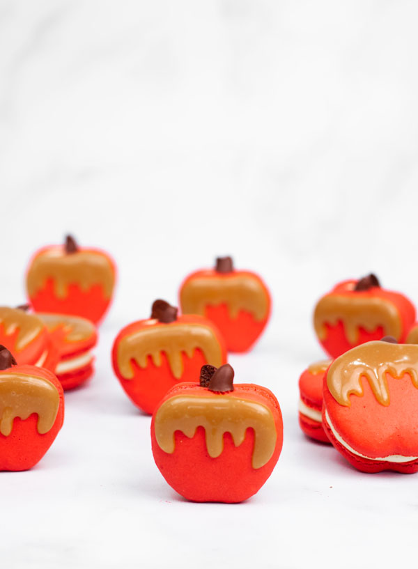 red caramel apple macarons