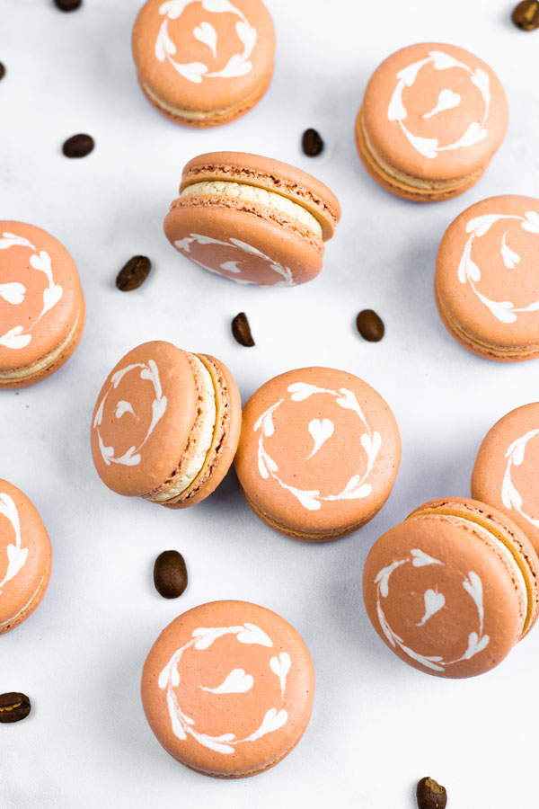 coffee macarons with coffee beans