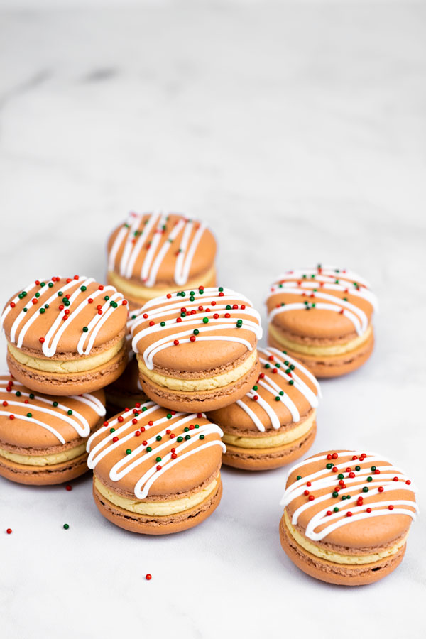 small tower of gingerbread macarons