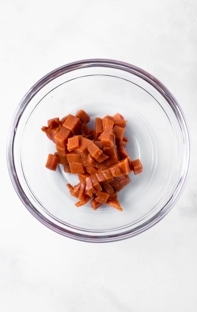 cubed guava paste in small glass bowl