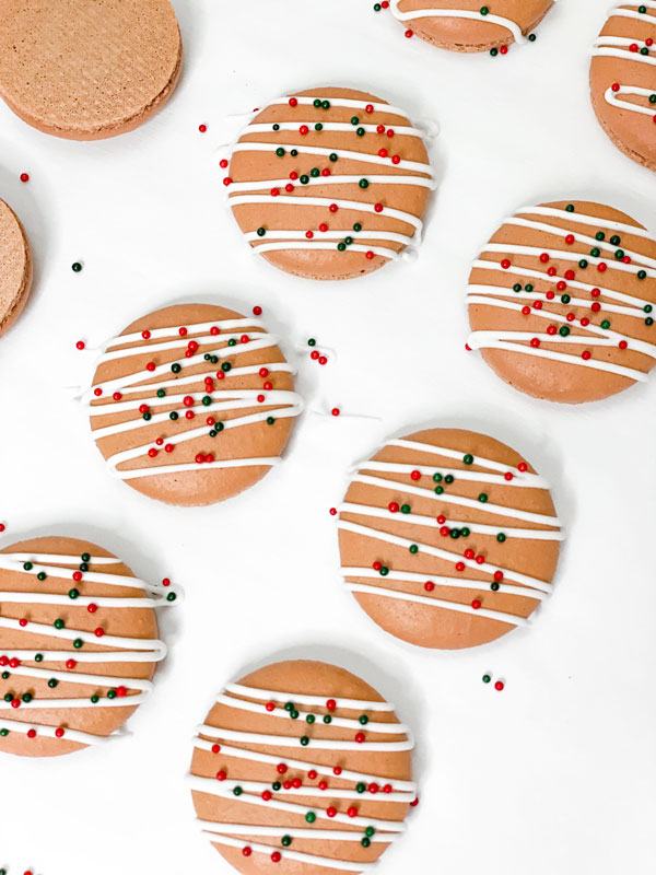 decorated gingerbread macaron shells