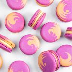 Purple and brown swirl peanut butter and jelly macarons