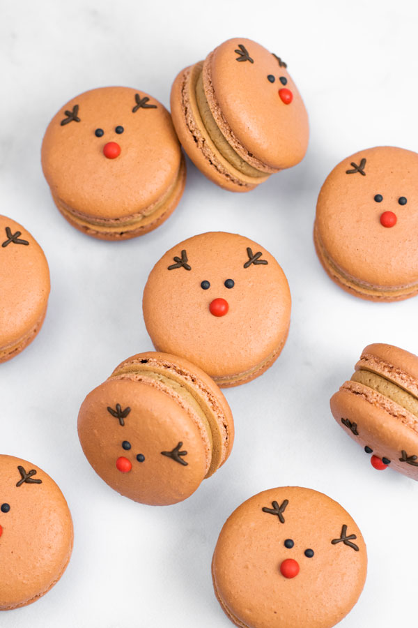 reindeer macarons on white background