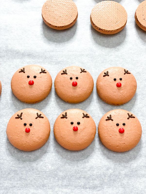 reindeer macarons decorated with royal icing