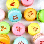 colorful valentines conversation heart macarons